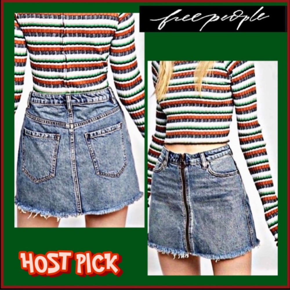 FREE PEOPLE ZIP UP BOHO DENIM SKIRT Sz 27 - Picture 3 of 13